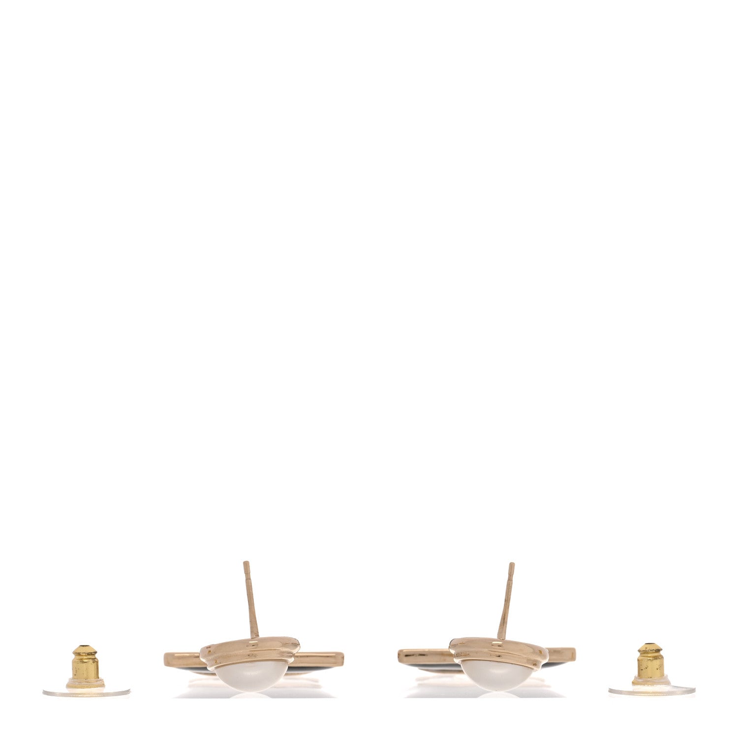 Chanel Metal Enamel Pearl Square CC Drop Earrings Gold Black White 3 of 5