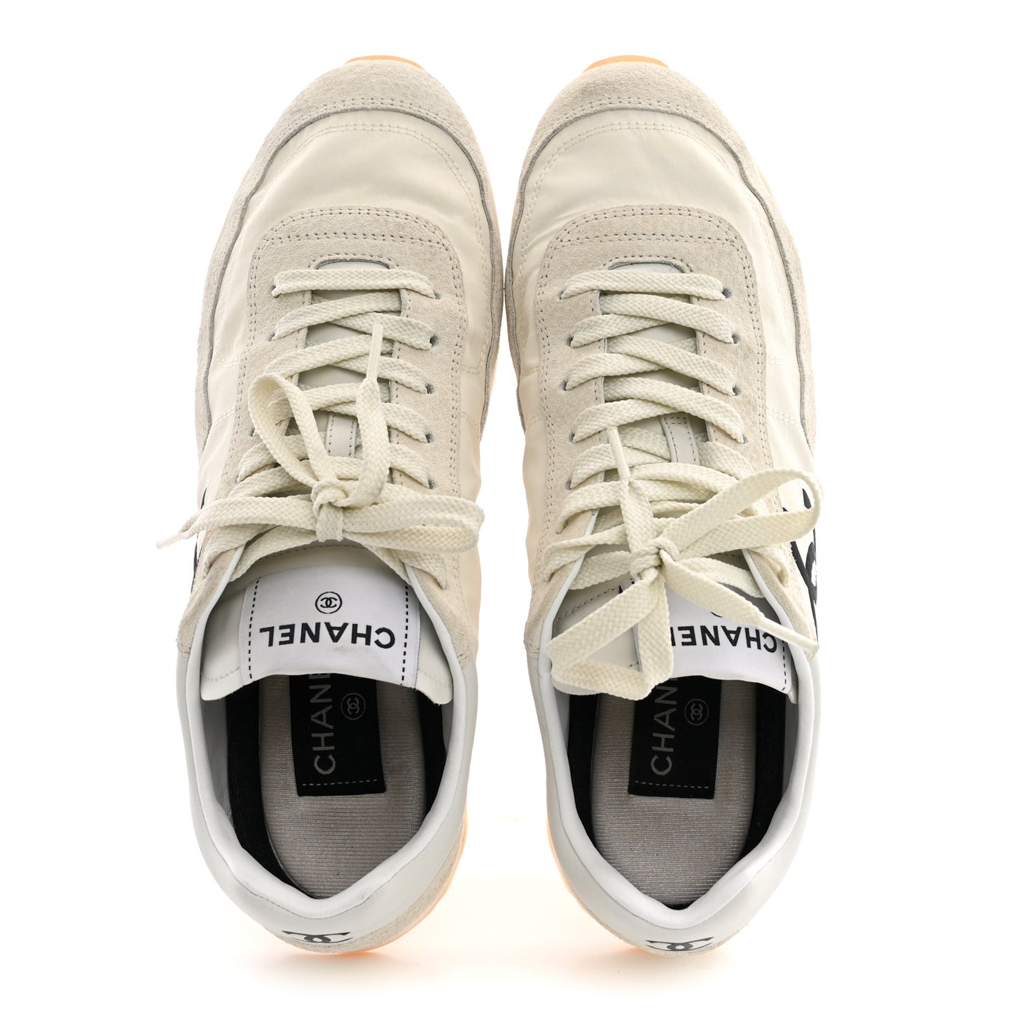Fabric Embossed Suede Calfskin Womens CC Sneakers 37.5 White Black