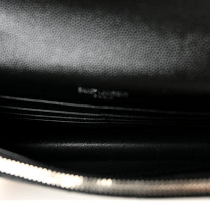 Saint Laurent Grain De Poudre Matelasse Chevron Monogram Envelope Chain Wallet Black 5 of 9