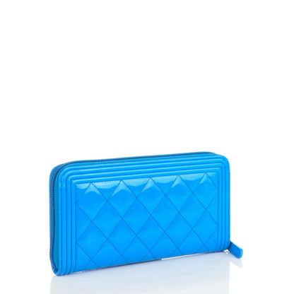 Chanel Patent Quilted Boy Zip Around Wallet Light Blue 3 of 8