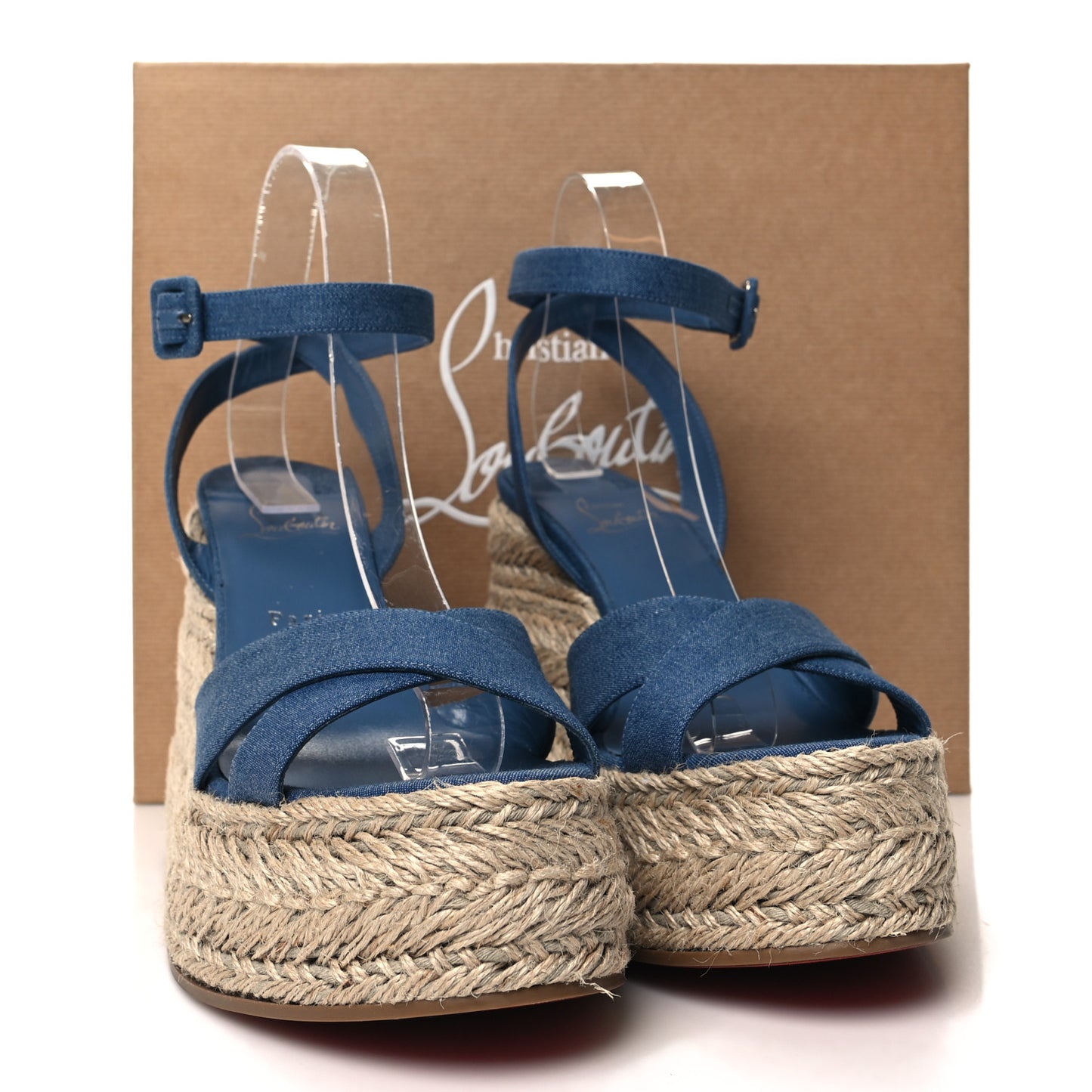 CHRISTIAN LOUBOUTIN Denim Mariza Zeppa 130 Wedge Sandals 41 Blue