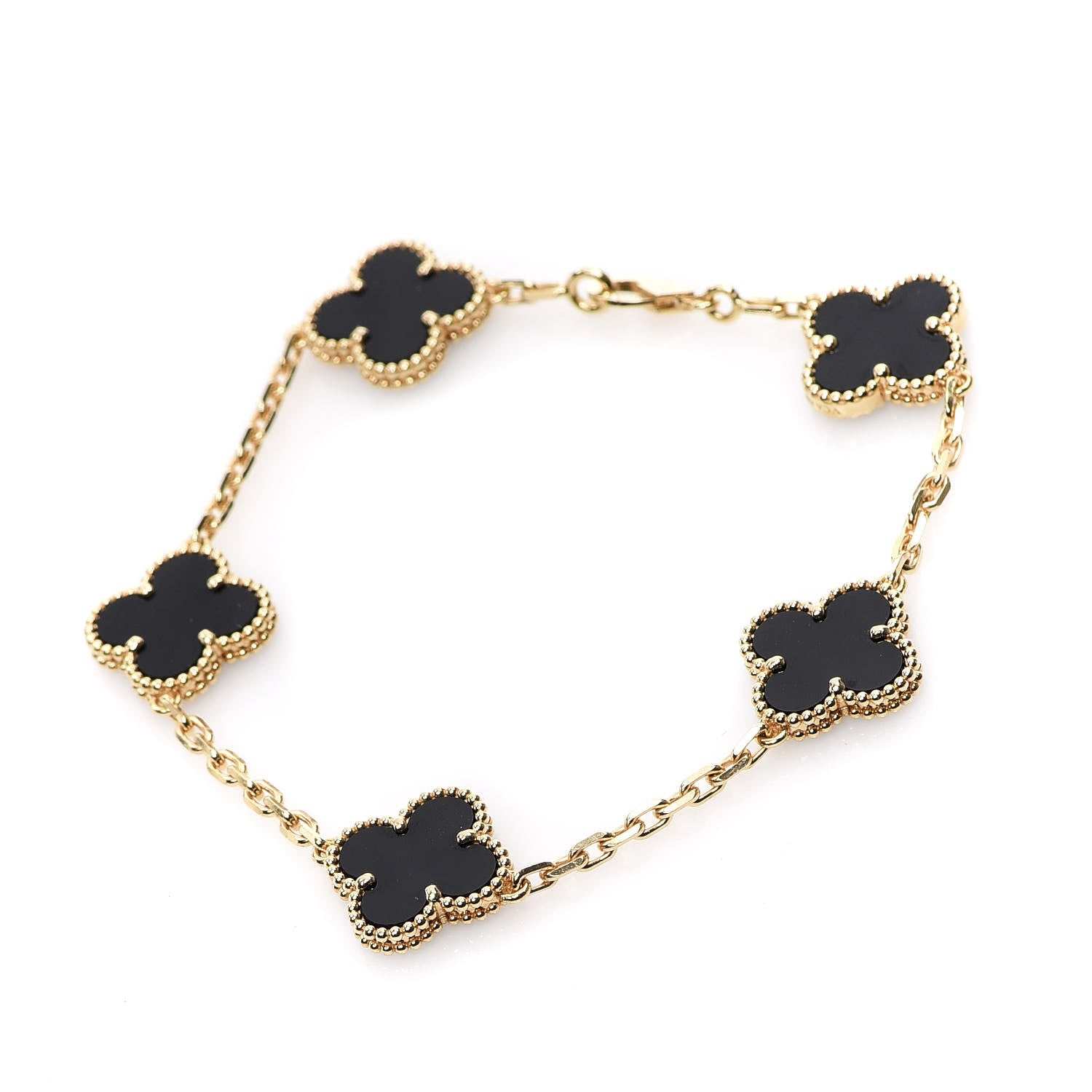 Van Cleef & Arpels 18K Yellow Gold Black Onyx 5 Motifs Vintage Alhambra Bracelet 1 of 5