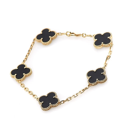 Van Cleef & Arpels 18K Yellow Gold Black Onyx 5 Motifs Vintage Alhambra Bracelet 1 of 5