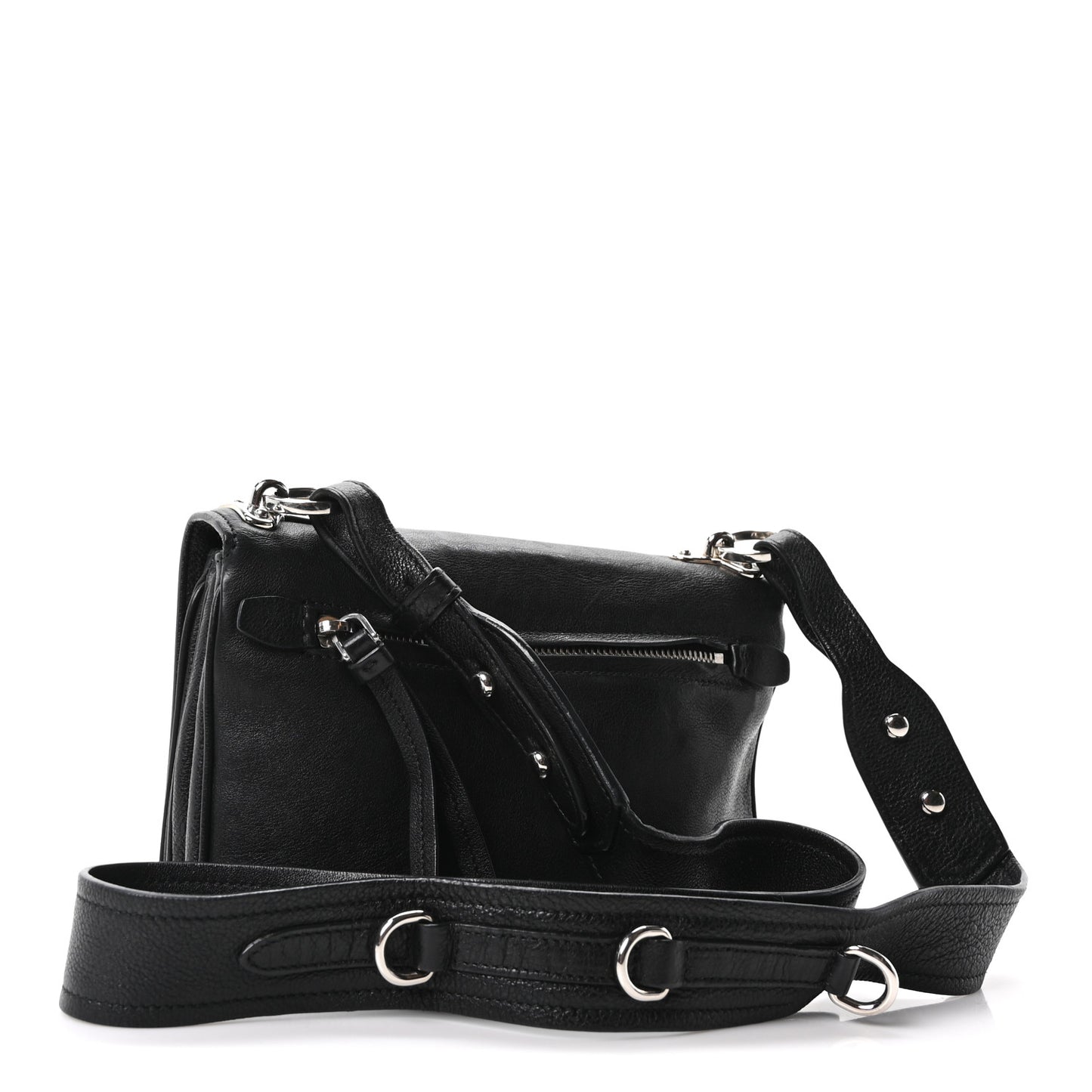 Grained Calfskin Saffiano Robot Shoulder Bag Black White