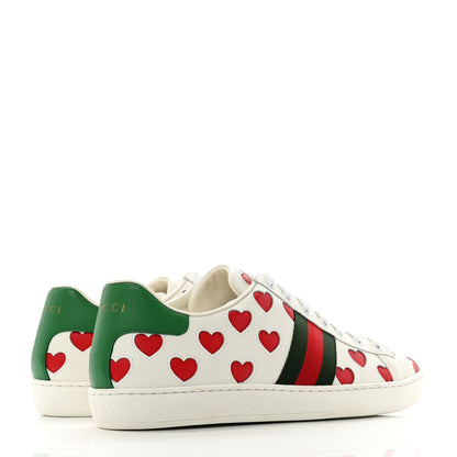 Gucci Calfskin Miro Soft Web Heart Cut Out Womens Ace Sneakers 40 White Light Hibiscus Red New Shamarock 4 of 10