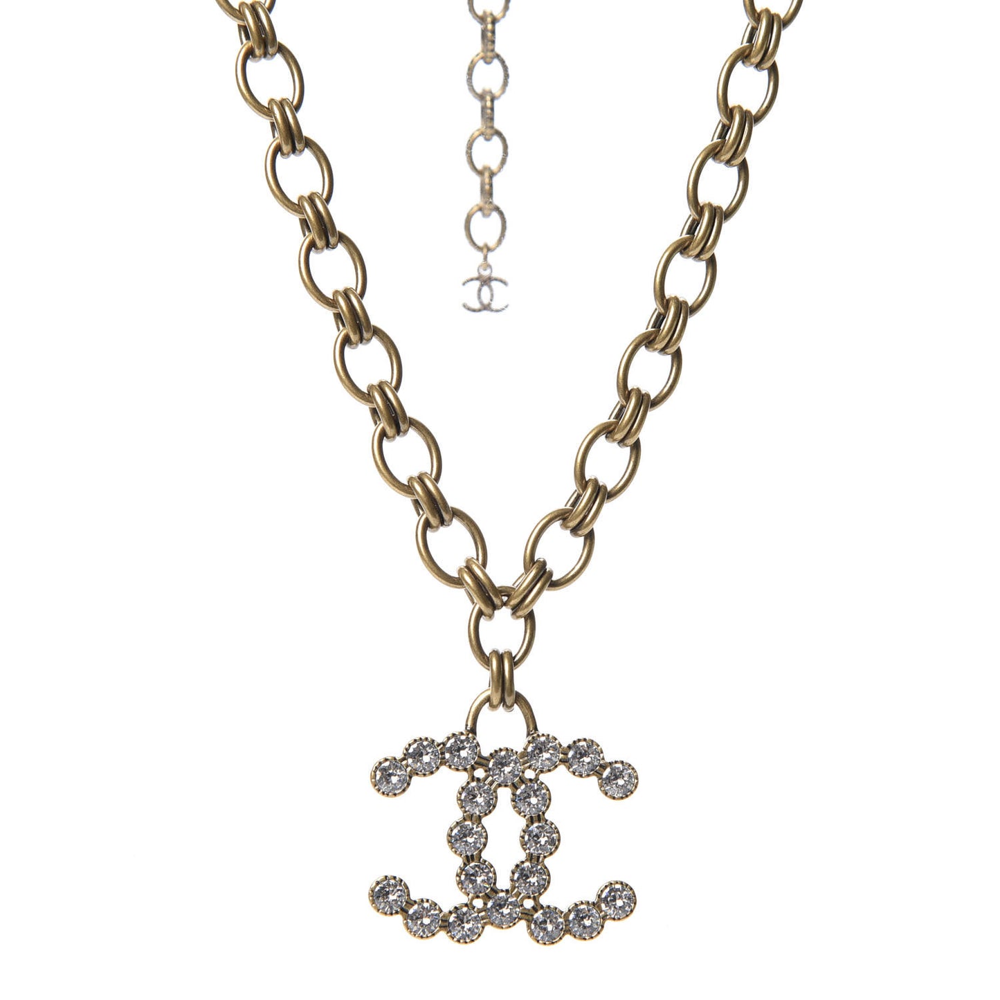 Crystal Chain Link CC Necklace Gold