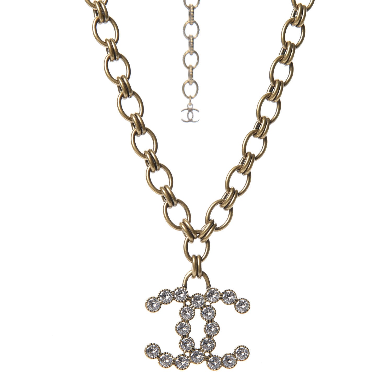 Chanel Crystal Chain Link CC Necklace Gold 1 of 4