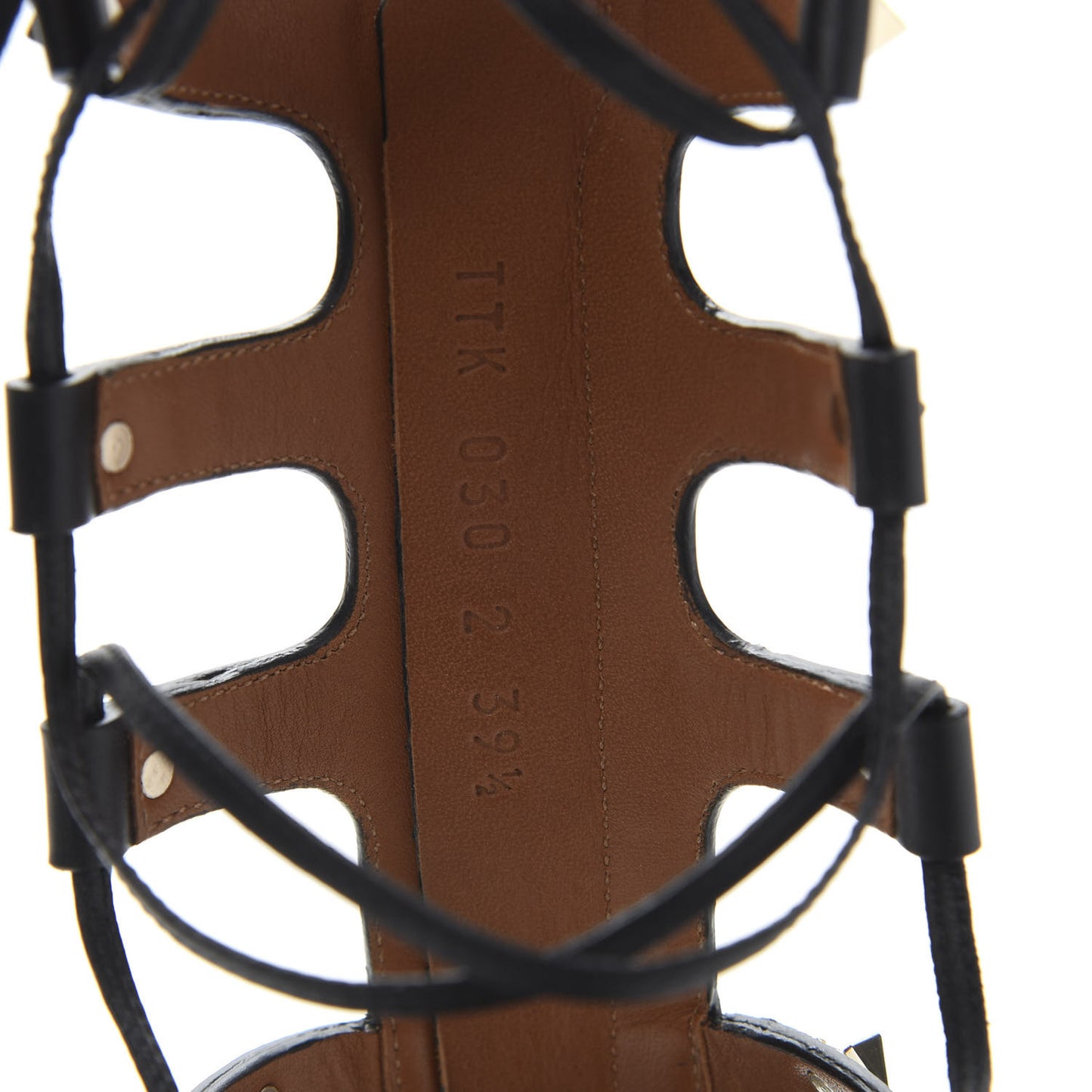 Calfskin Rockstud Ankle Wrap Sandals 39.5 Black