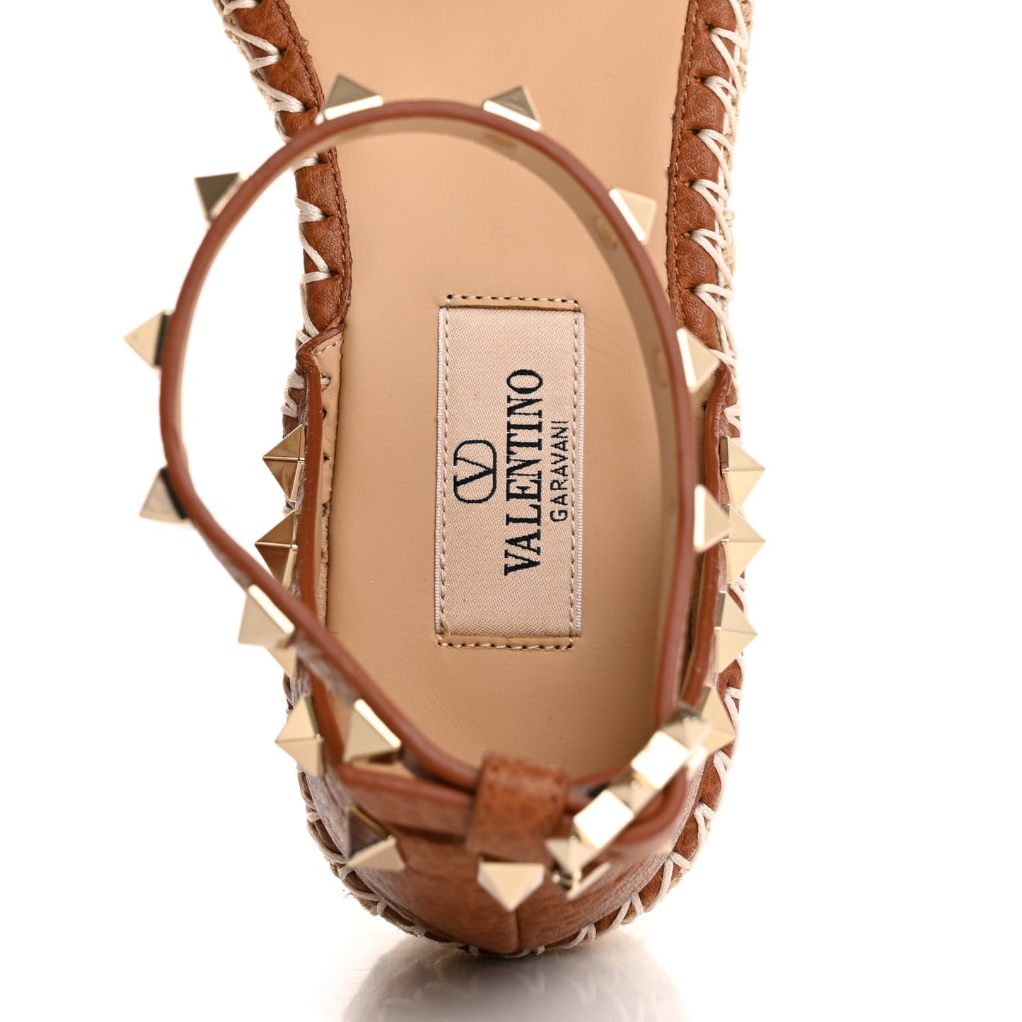 Grained Calfskin Rockstud Ankle Strap Espadrille 30/55mm Wedge Sandals 37 Selleria