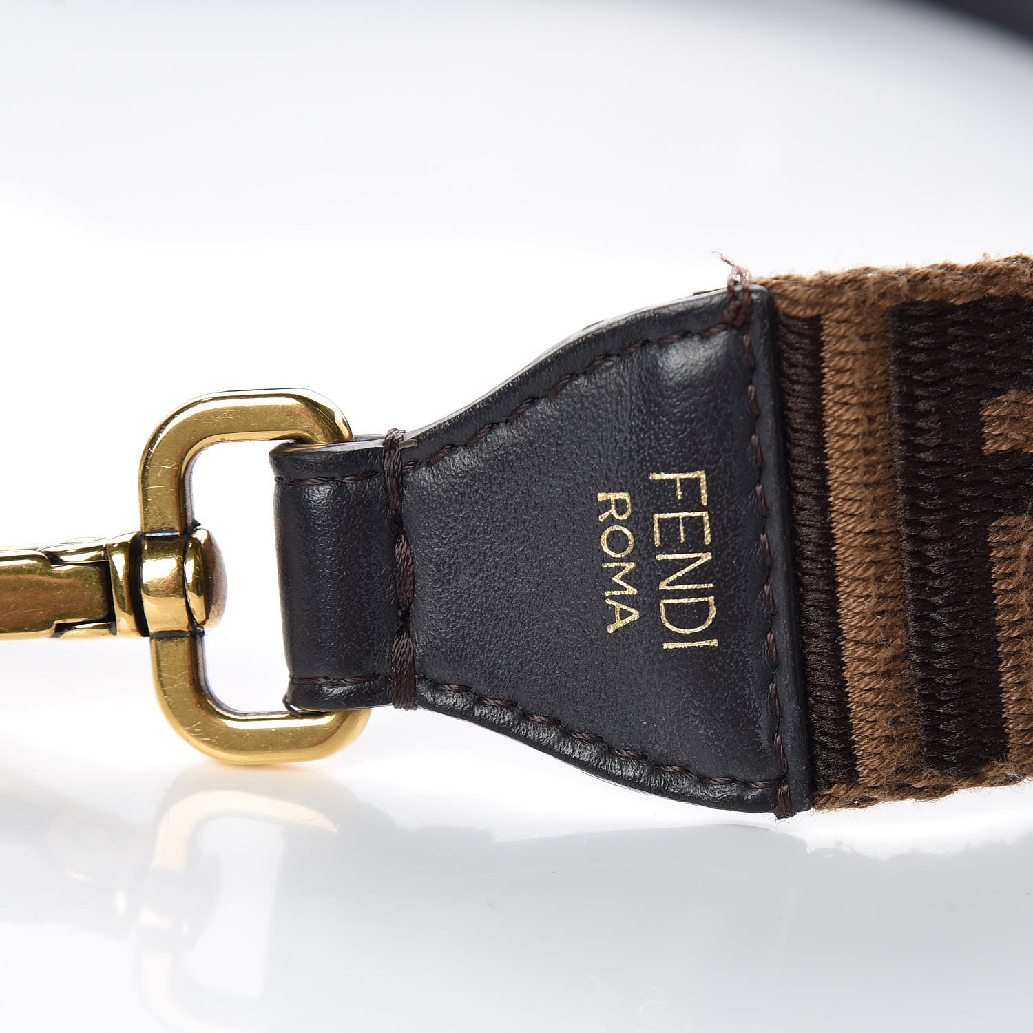 Fendi Ribbon Vitello Century FF 1974 Flat Studded Strap You Fango Marrone Ebano 3 of 4
