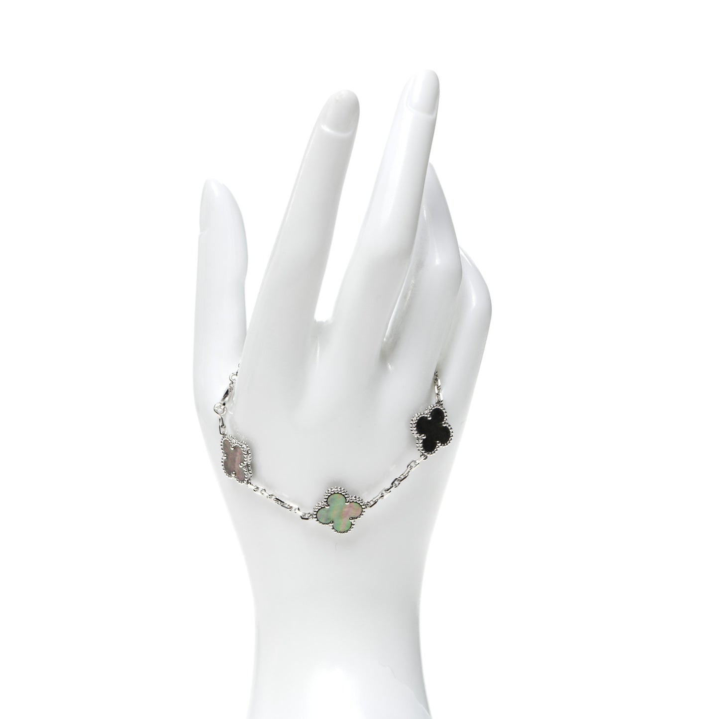 18K White Gold Grey Mother of Pearl 5 Motifs Vintage Alhambra Bracelet