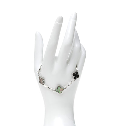 Van Cleef & Arpels 18K White Gold Grey Mother of Pearl 5 Motifs Vintage Alhambra Bracelet 2 of 8