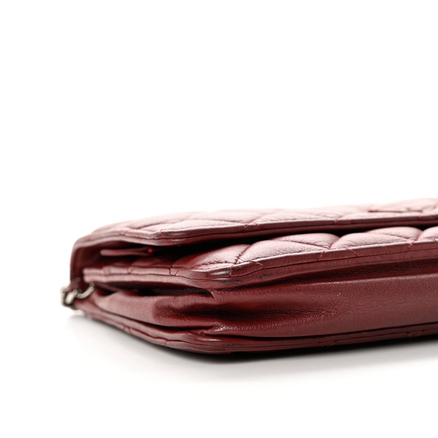 Aged Calfskin Quilted Wallet On Chain WOC Burgundy