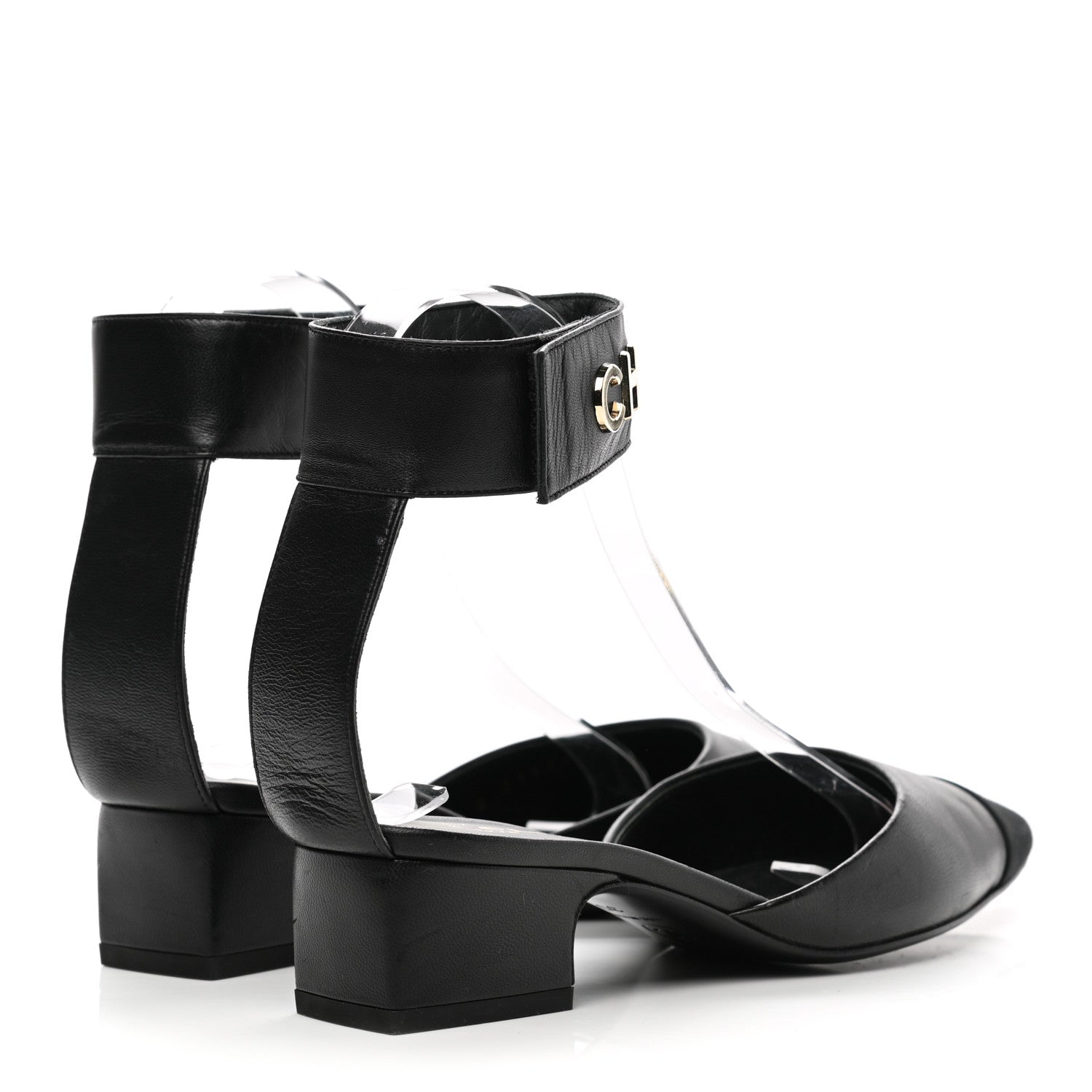 Chanel Lambskin Grosgrain Cap Toe Logo Ankle Strap Pumps 35 Black 4 of 8