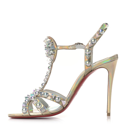 Christian Louboutin Iridescent Patent Embellished Goldora 100 Sandals 35 White 1 of 9