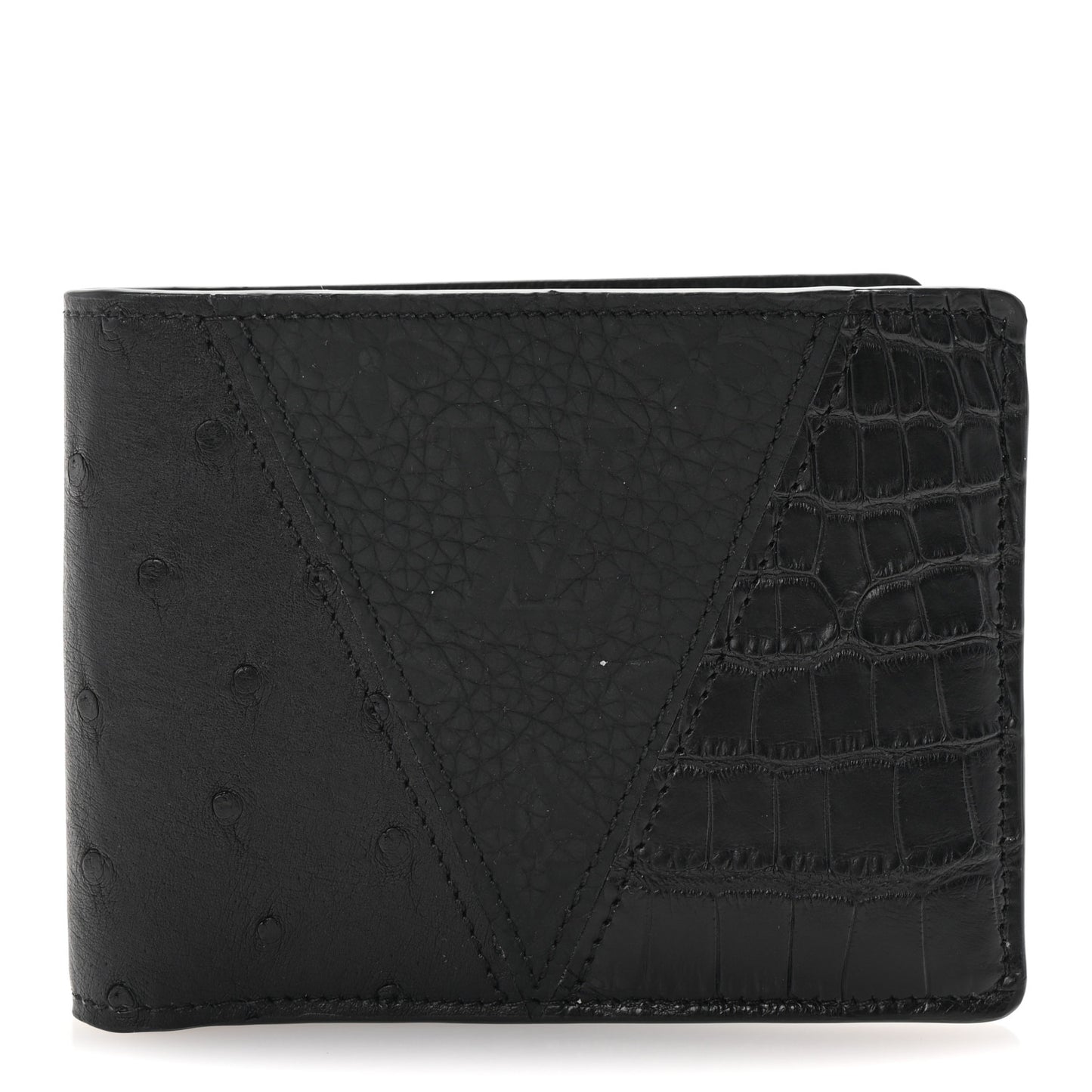 Crocodile Ostrich Taurillon Monogram Shadow Multiple Wallet Black