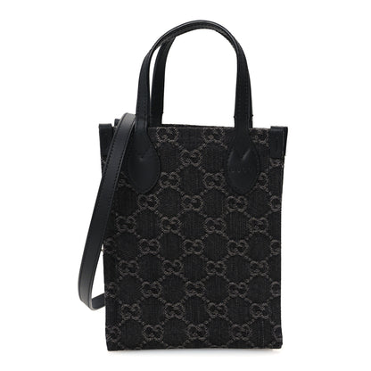 Gucci Denim Cuoio Harness GG Monogram Mini Ophidia Tote Bag Black Medium Grey 1 of 10