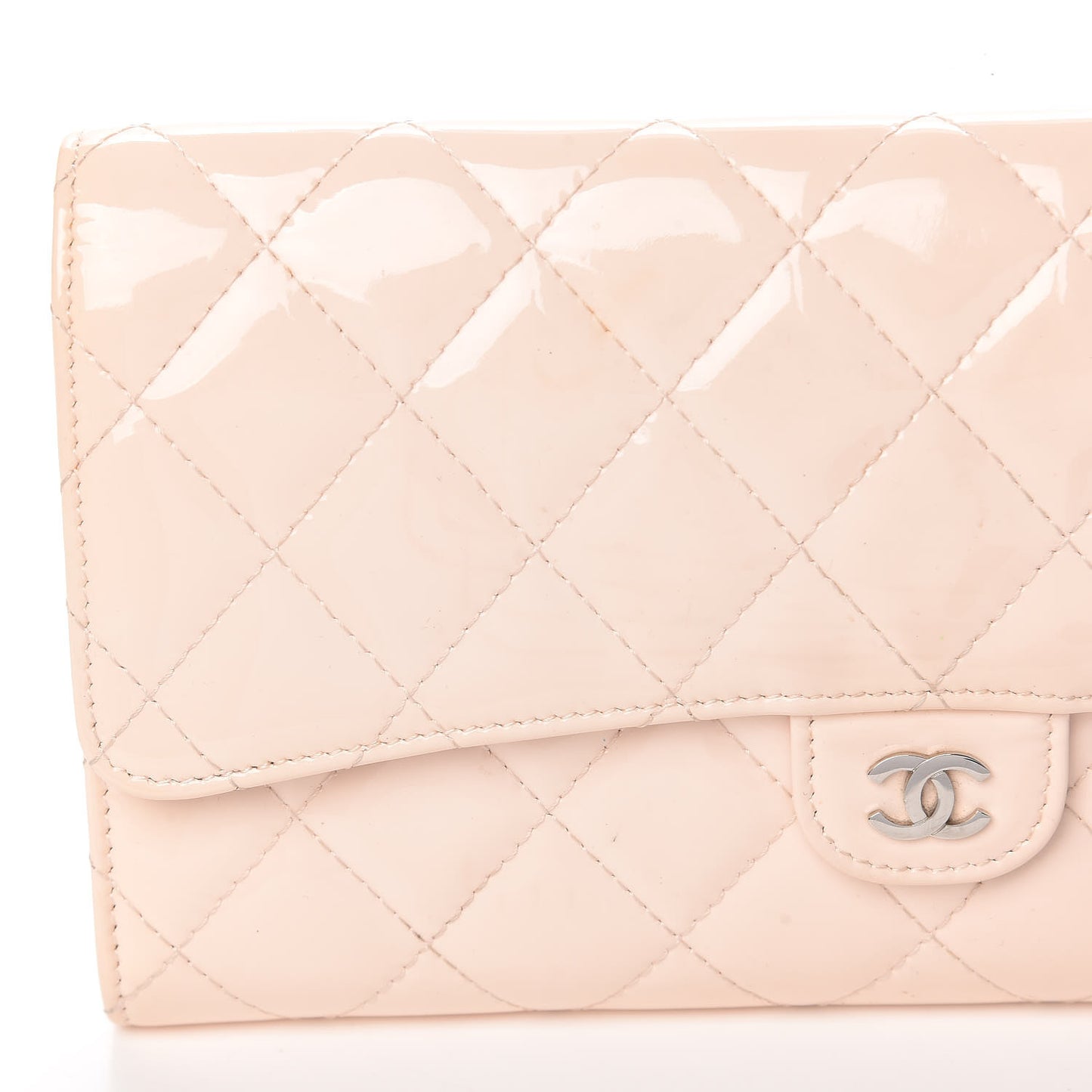 Patent Quilted Large Flap Wallet Pink