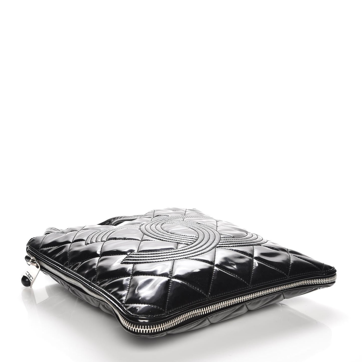 Patent Quilted Expandable CC Shoping Tote Black