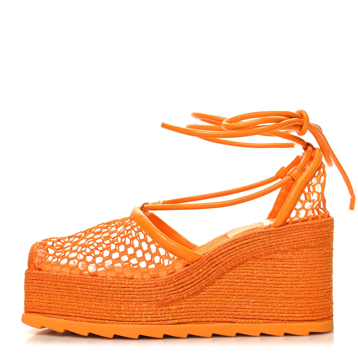 Mesh Lambskin Sporty Web Stretch Ankle Tie Espadrilles 37 Tangerine