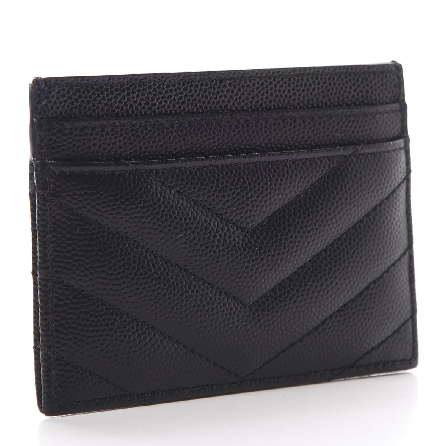 Saint Laurent Grain De Poudre Matelasse Chevron Monogram Credit Card Case Black 3 of 10