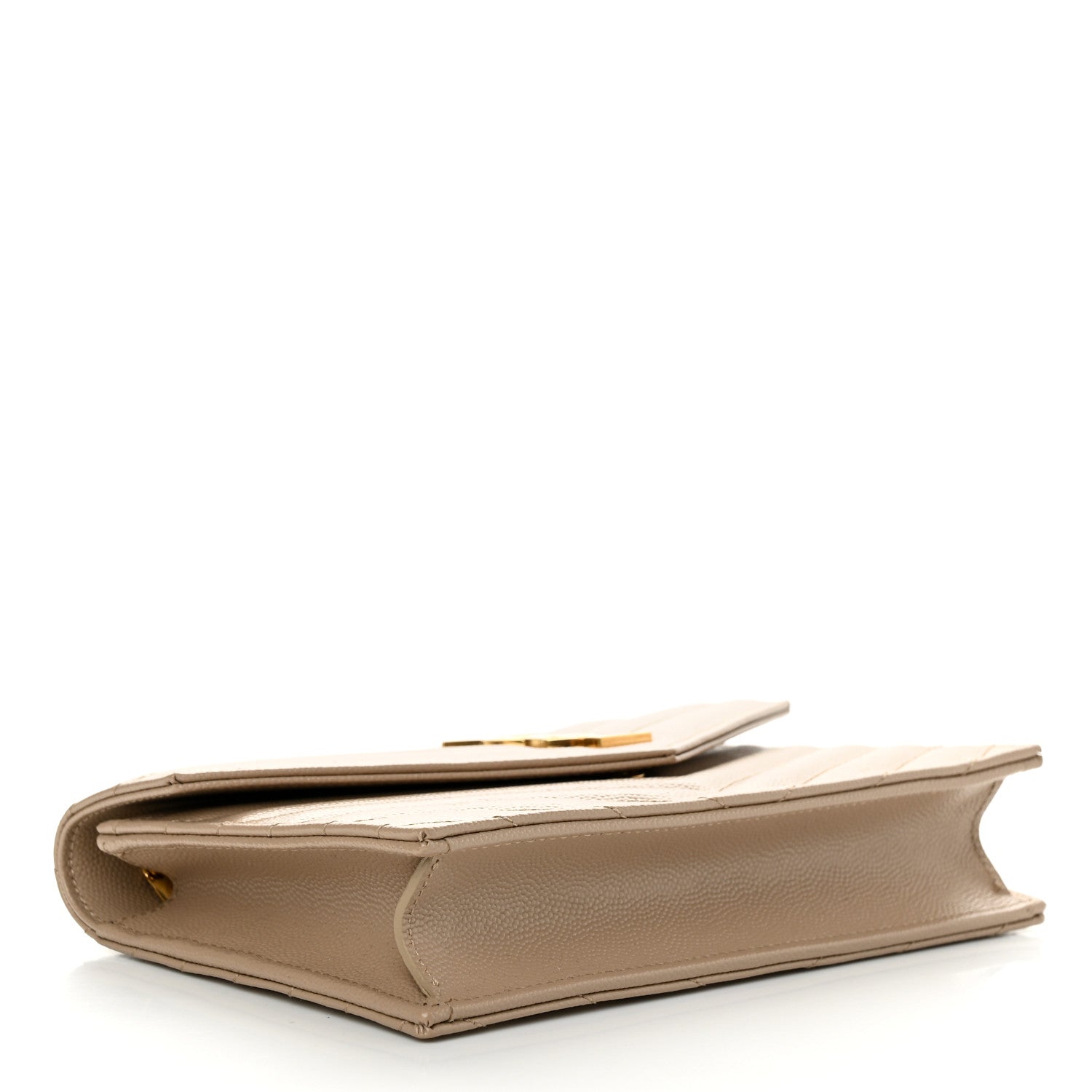 Saint Laurent Grain De Poudre Matelasse Chevron Monogram Envelope Chain Wallet Dark Beige 4 of 11