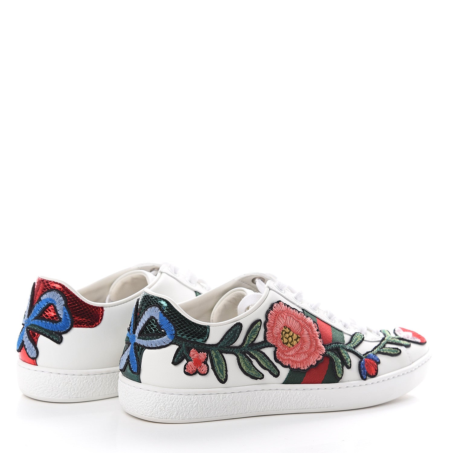 Gucci Calfskin Web Floral Embroidered Womens Ace Sneakers 37 White 4 of 7