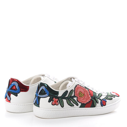 Gucci Calfskin Web Floral Embroidered Womens Ace Sneakers 37 White 4 of 7