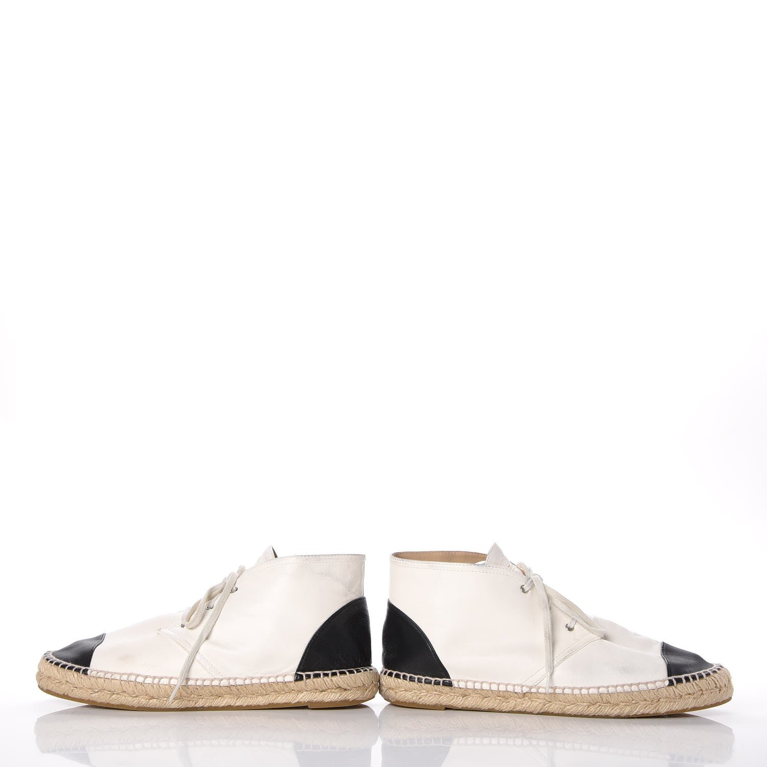 Chanel Lambskin Cap Toe Lace Up Espadrilles 40 Beige Black 6 of 17