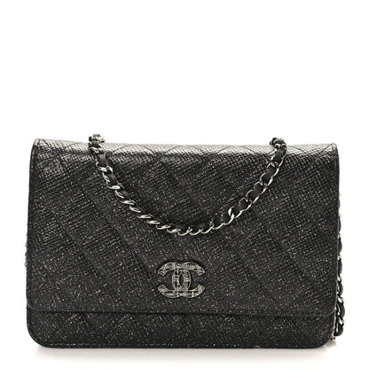 Chanel Glitter Calfskin Quilted Wallet on Chain WOC Black 1 of 11