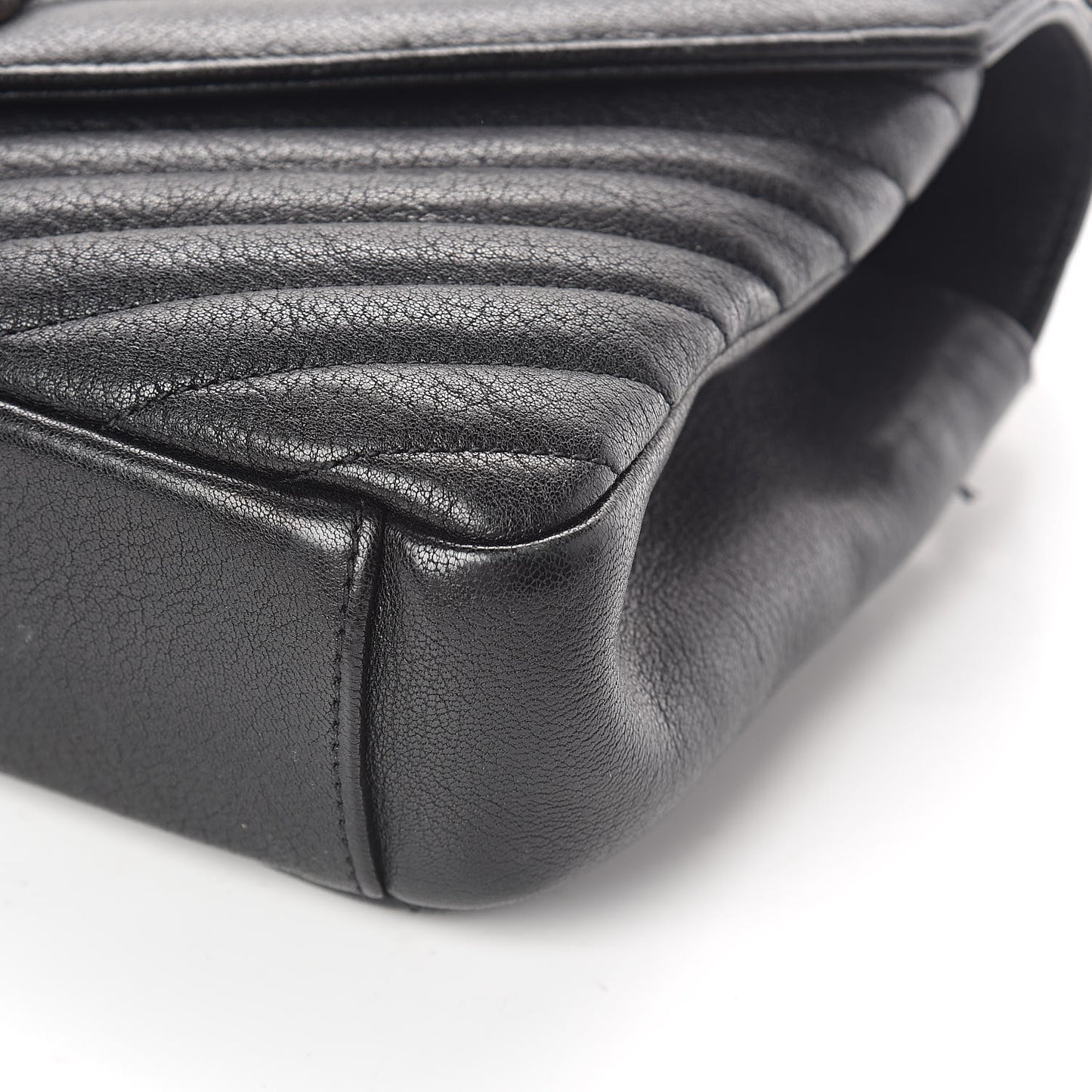Sheepskin Matelasse Chevron Monogram Medium College Bag Black