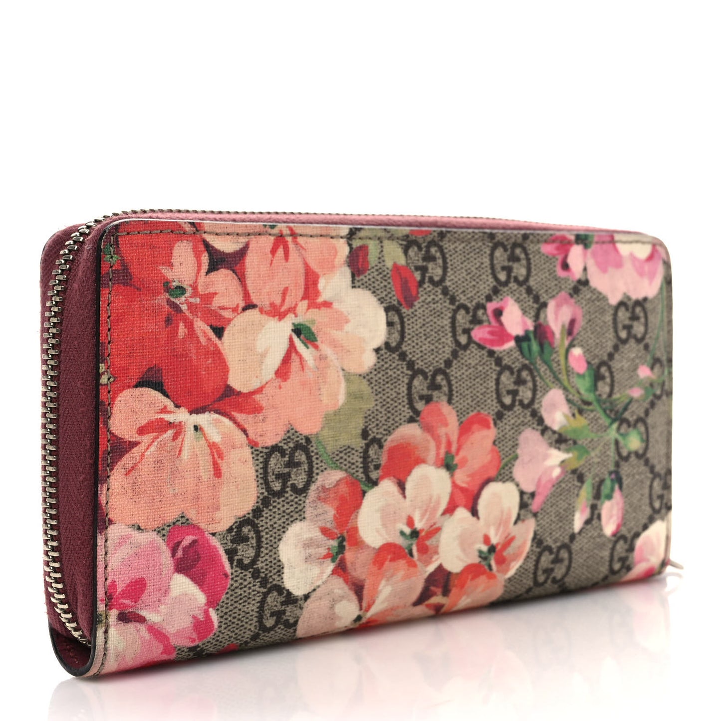 GG Supreme Monogram Blooms Zip Around Wallet Beige Multicolor Dry Rose