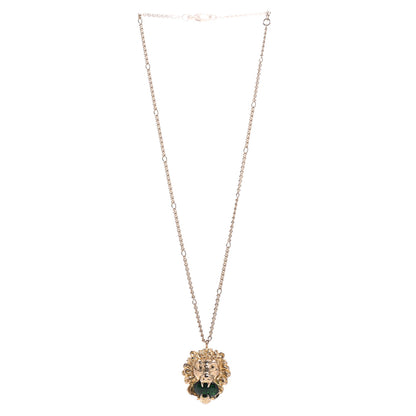 Gucci Metal Brass Swarovski Lion Head Necklace Gold Green 3 of 5