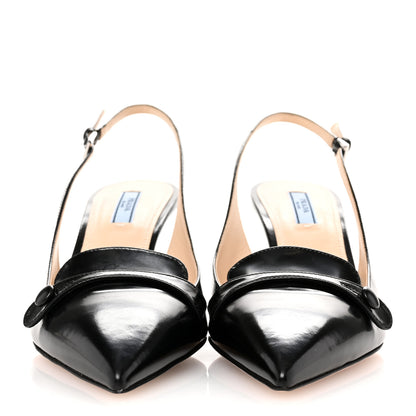 Prada Spazzolato Pointed Toe Slingback Pumps 39 Black 3 of 9