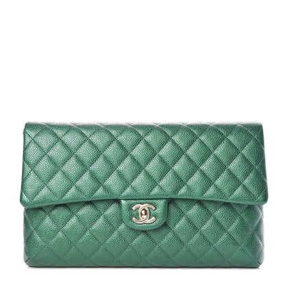 Chanel Metallic Caviar Quilted Flap Clutch Green 1 of 9