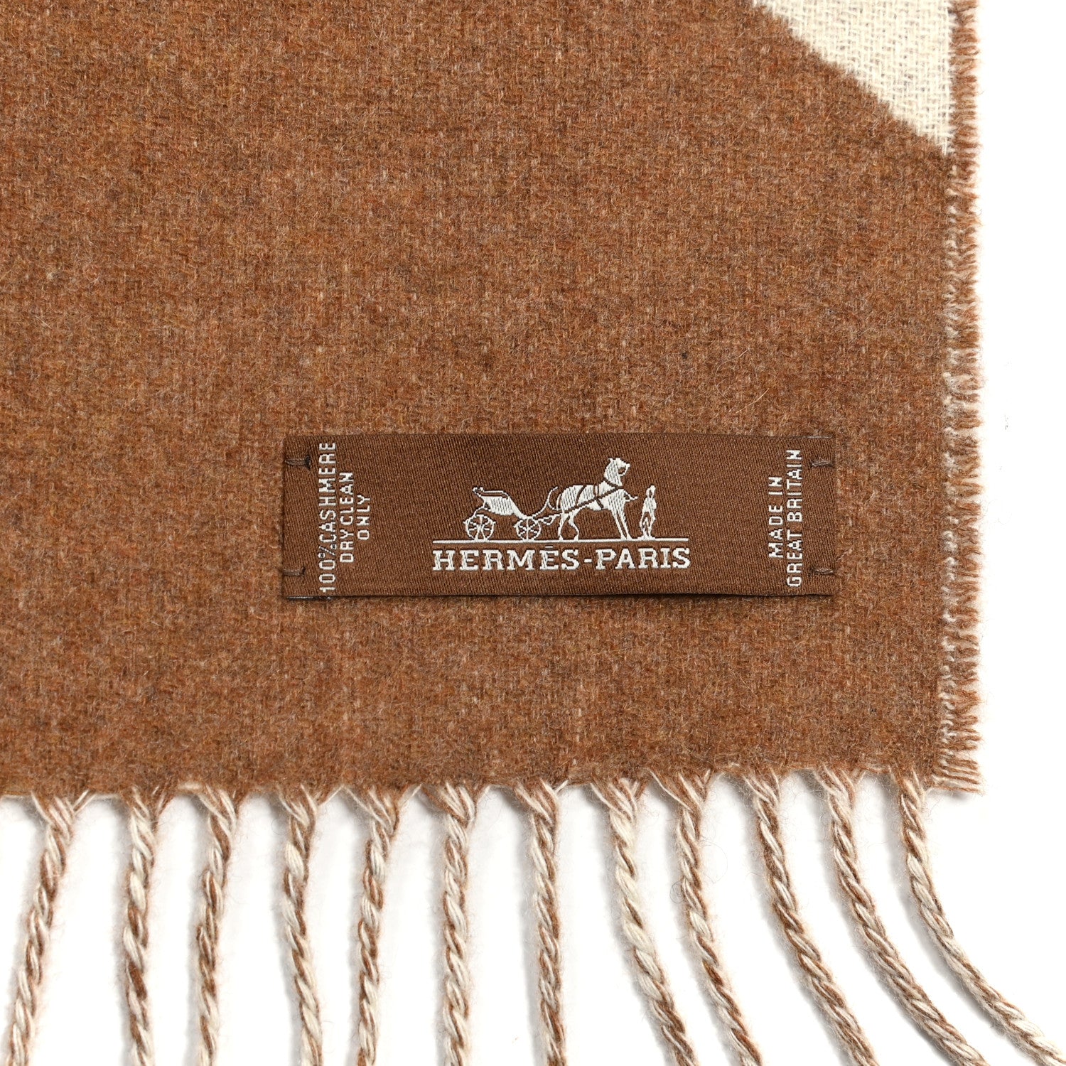 Hermes Cashmere Fringe Scarf Noisette Ecru 3 of 4