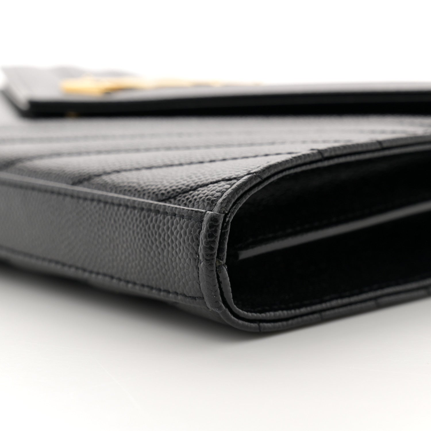 Saint Laurent Grain De Poudre Matelasse Chevron Monogram Chain Wallet Black 10 of 11