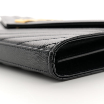 Saint Laurent Grain De Poudre Matelasse Chevron Monogram Chain Wallet Black 10 of 11