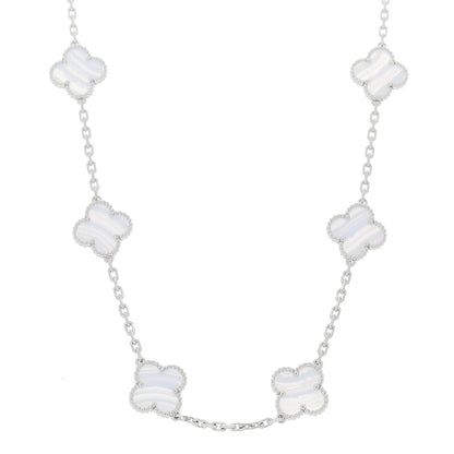 Van Cleef & Arpels 18K White Gold Chalcedony 10 Motifs Vintage Alhambra Necklace 1 of 6