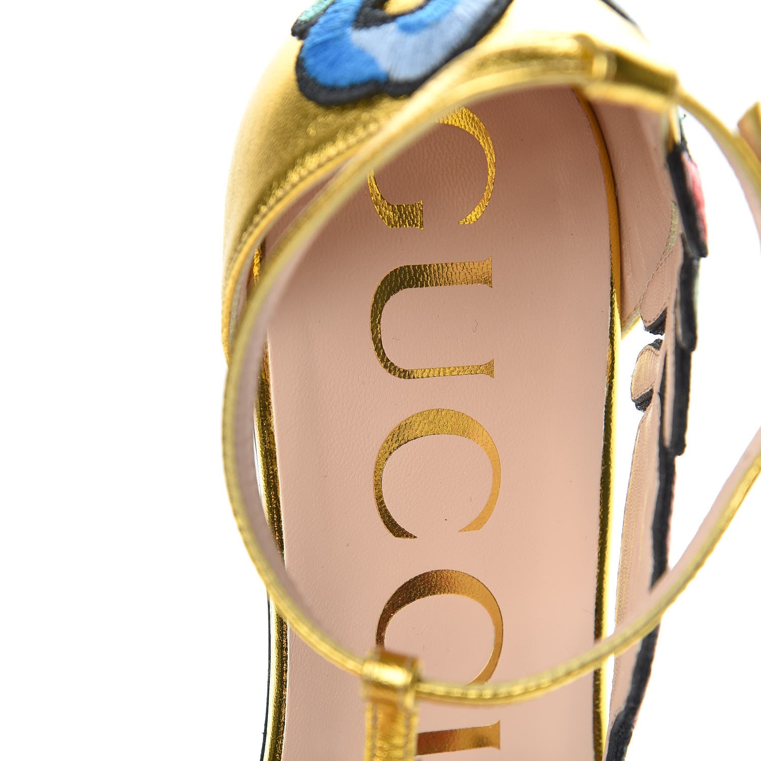 Gucci Metallic Nappa Ophelia T-Strap Flat Sandals 38.5 Gold 7 of 9
