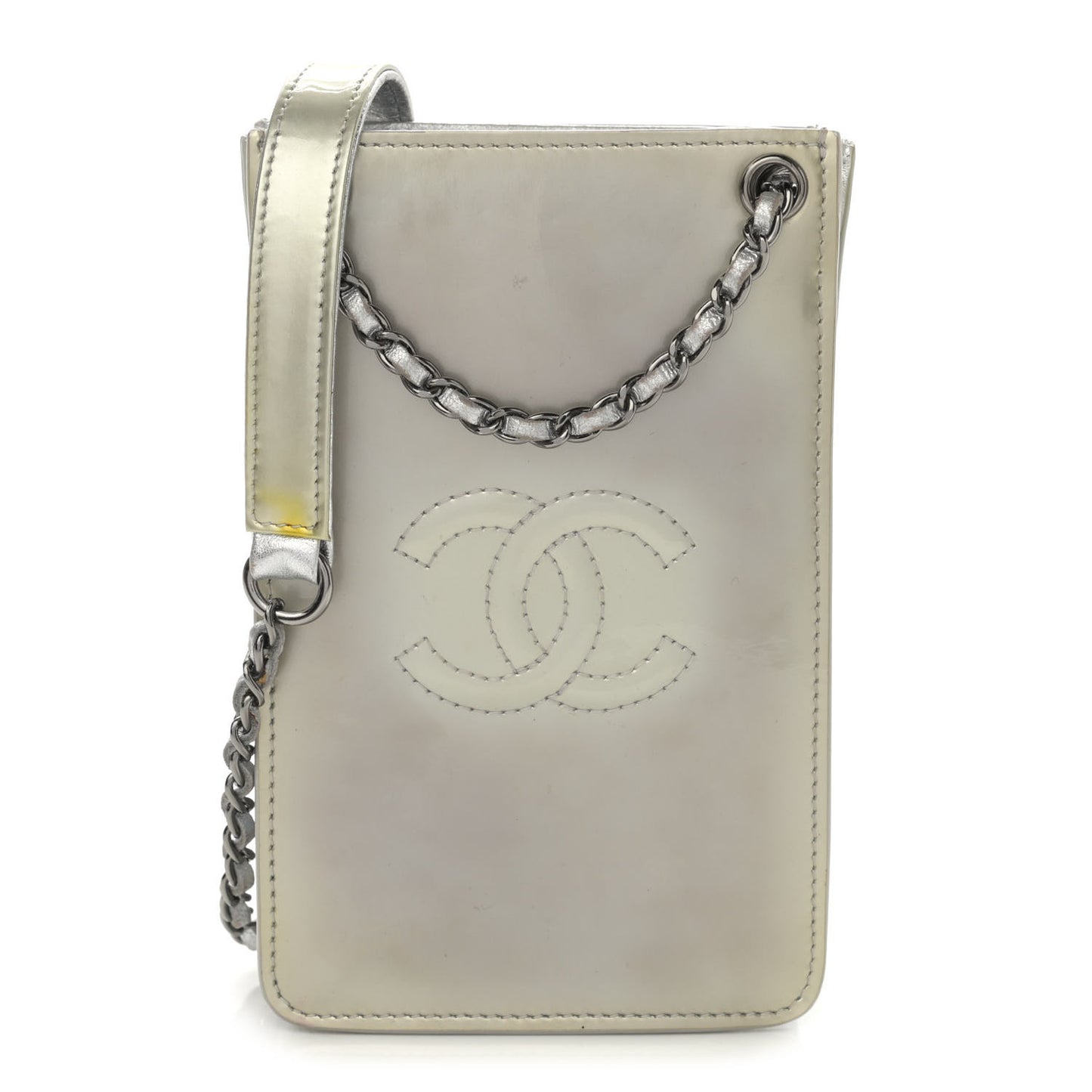 Metallic Patent Crossbody CC Phone Holder Silver