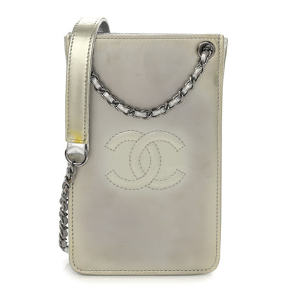 Chanel Metallic Patent Crossbody CC Phone Holder Silver 1 of 12