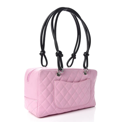 Chanel Calfskin Quilted Large Cambon Bowler Pink Black 3 of 14