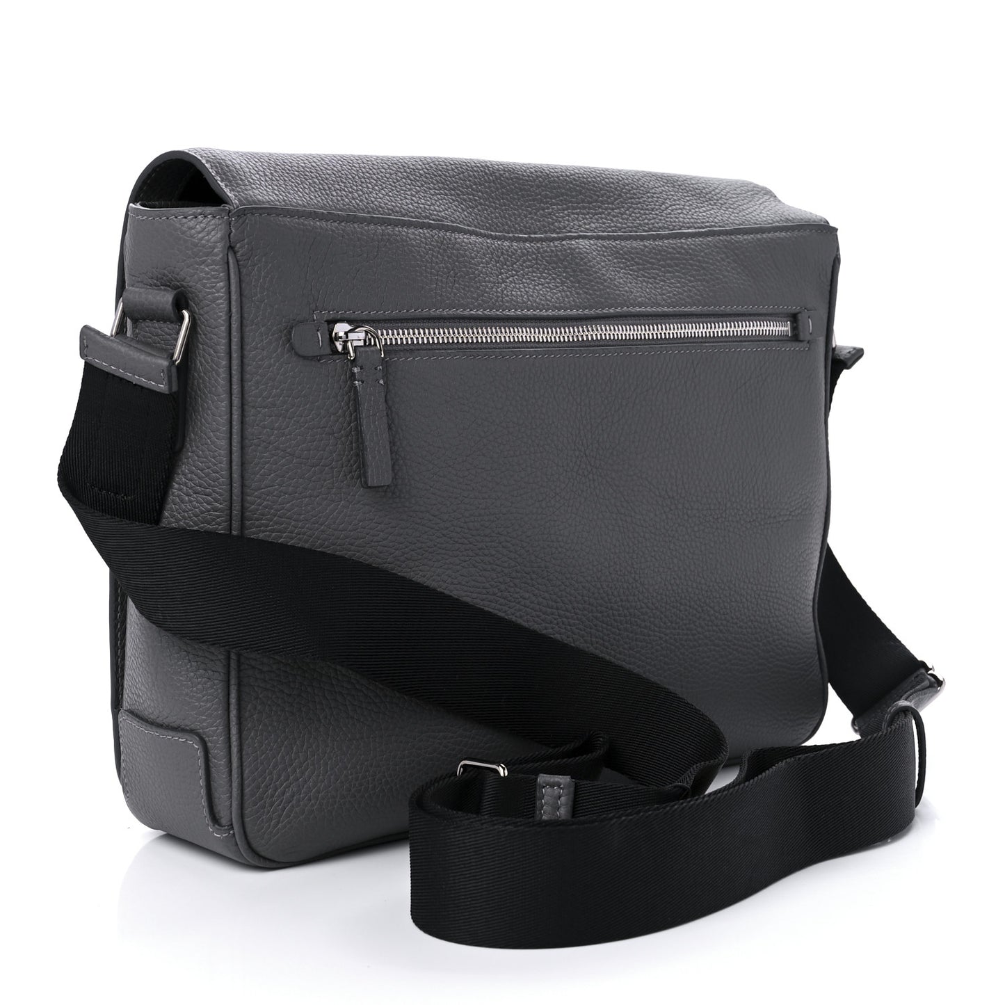 Grainy Calfskin Embossed Bruno Messenger Charcoal Grey