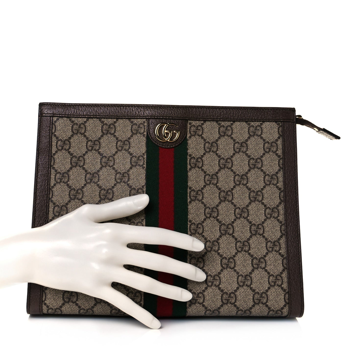 GG Supreme Monogram Web Ophidia Pouch Brown