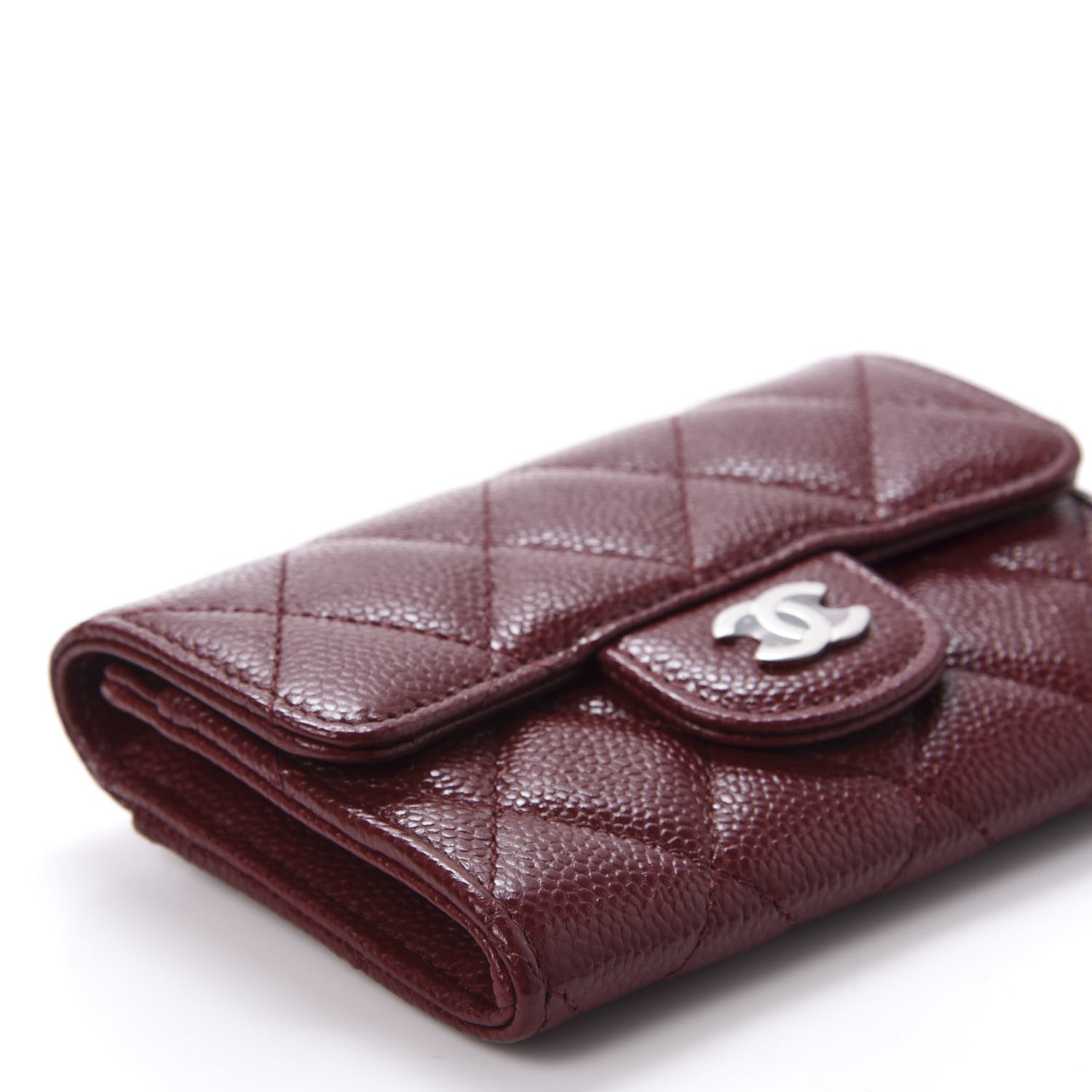 Chanel Iridescent Caviar Quilted Flap Card Holder Wallet Burgundy 6 of 11