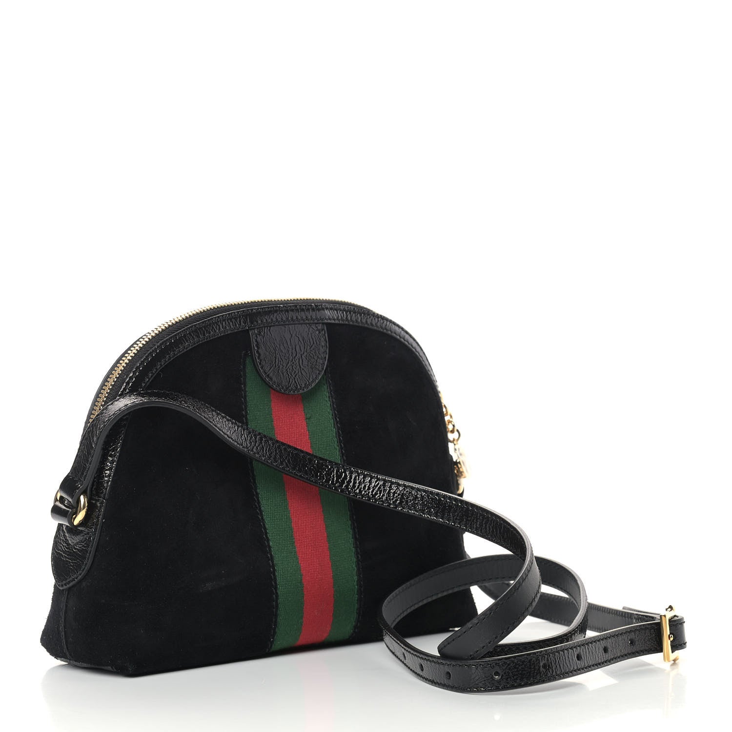 Gucci Suede Patent Web GG Small Ophidia Dome Shoulder Bag Black 3 of 11