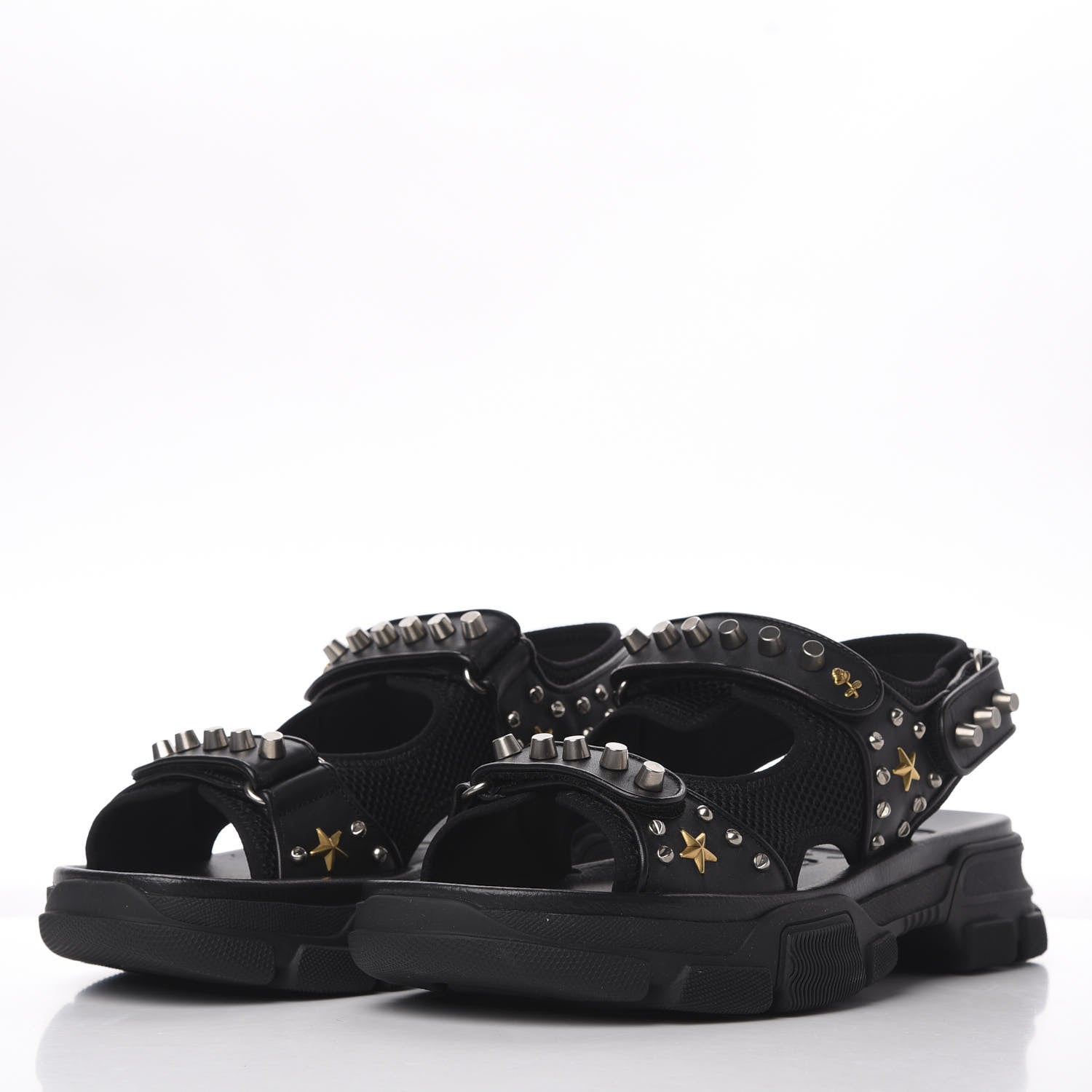 Gucci Nappa Mesh Studded Mens Aguru Sandals 11 Black 2 of 11