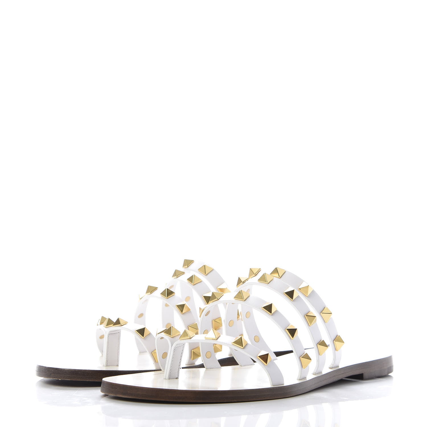 Valentino Garavani Calfskin Rockstud Flair Caged Flat Slide Sandals 35.5 White 3 of 9