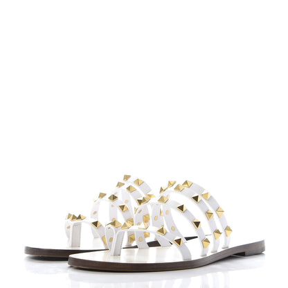 Valentino Garavani Calfskin Rockstud Flair Caged Flat Slide Sandals 35.5 White 3 of 9